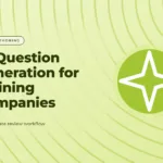 Lime green graphic with a concentric ring pattern and an AI sparkle icon, with the title text "AI Question Generation for Training Companies"