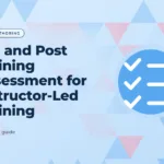 Sky blue graphic with a triangle mosaic pattern and a checklist icon, with the title text "Pre and Post Training Assessment for Instructor-Led Training"