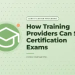 Sage green graphic with a dot grid pattern and a graduation cap icon, with the title text "How Training Providers Can Sell Certification Exams"